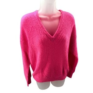 Lilly Pulitzer Vingage Hot Pink V Neck Knit Sweater Size Small